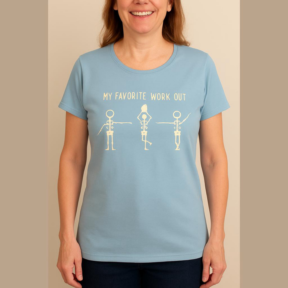 Short Sleeve Tee “My Favorite Workout” size Medium. Blue
